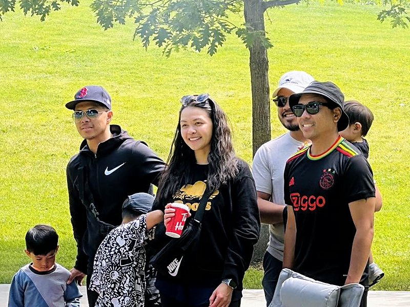 Church friends gathered together at a park